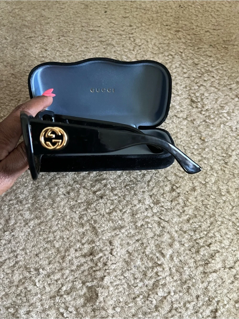 Gucci Black Sunglasses with Gold Logo Case